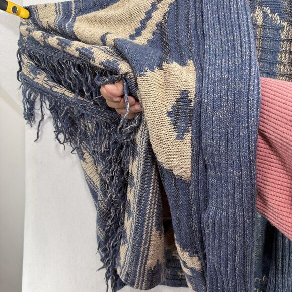 Lauren Ralph Lauren Poncho Cardigan Women L Blue Beige Wool Linen Southwestern - Picture 6 of 15
